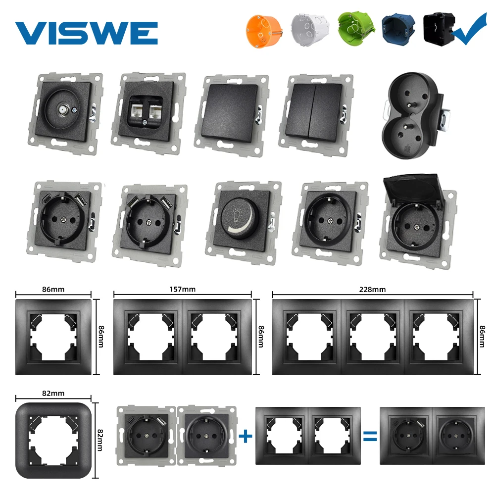 VISWE G Series Light switch Dimmer with EU Usb wall socket, PC panel Suitable for round box