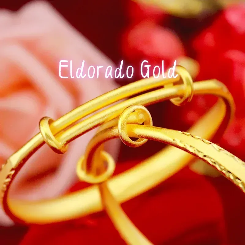 Eldorado Gold  9999 Real Gold 24K Gold Edition Bracelet, Women's Ancient Lace Sandblasting Push Pull Bracelet