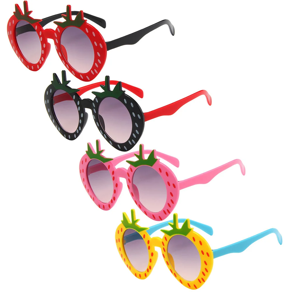 

4pcs Pink Strawberry Shaped Kids Sunglasses Girls Party Eyeglasses Funny Creative Children Summer Glasses Birthday Party Favors