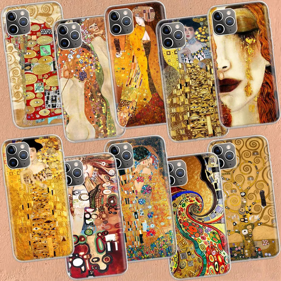 Kiss by Gustav Klimt Desig Clear Case For iPhone 11 13 14 Pro 15 Pro Max 12 Mini 16 XR X XS Max 7 8 Plus Funda Clear