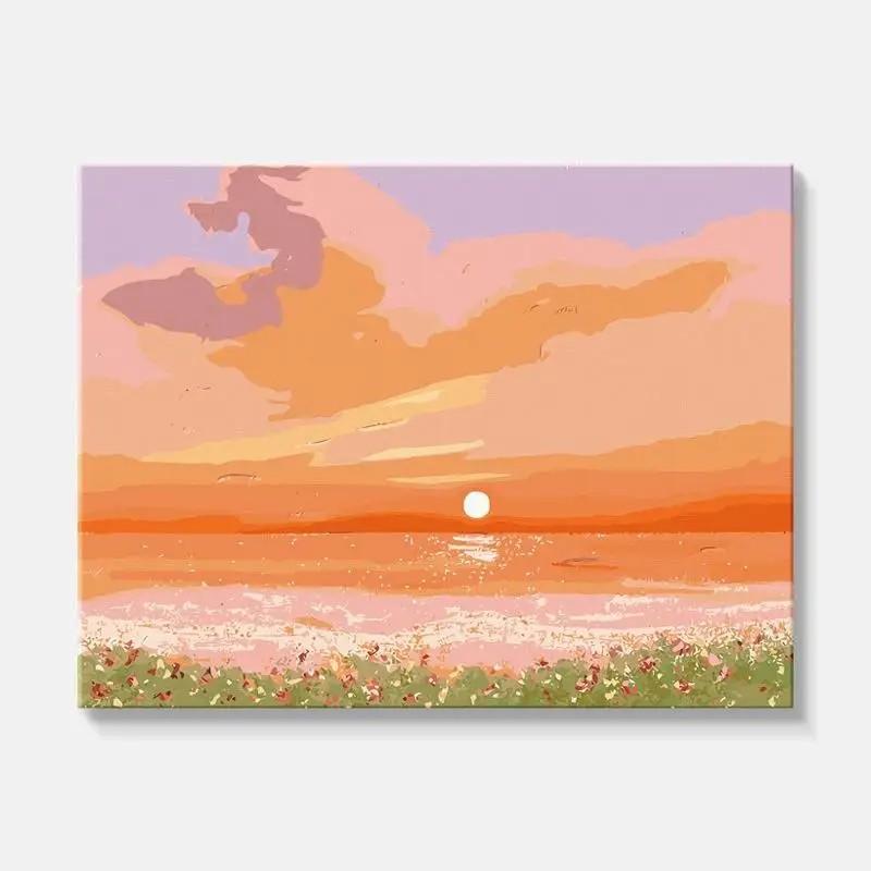 27751-Flower Seaside Sunset Canvas Wall Art Home Decor