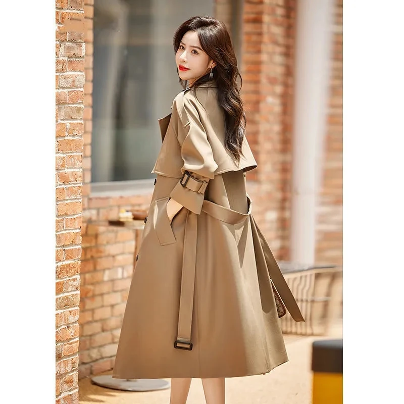 

High-Quality Long Trench Coat For Women In Autumn 2023 New Fashion Double Breasted Popular Coat Lace-Up Windbreaker