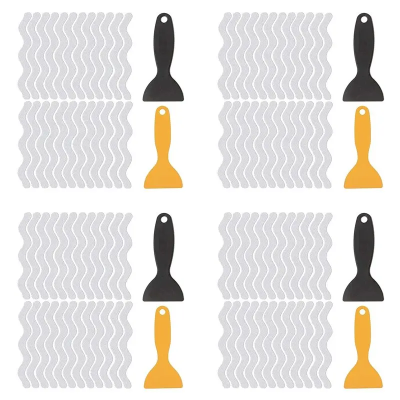 

B24B Bath Grip Stickers 96 Pcs Anti-Slip Strips For Shower With 8 Pcs Scraper Non Slip Strips Pad Bathtub Flooring Tape Mat