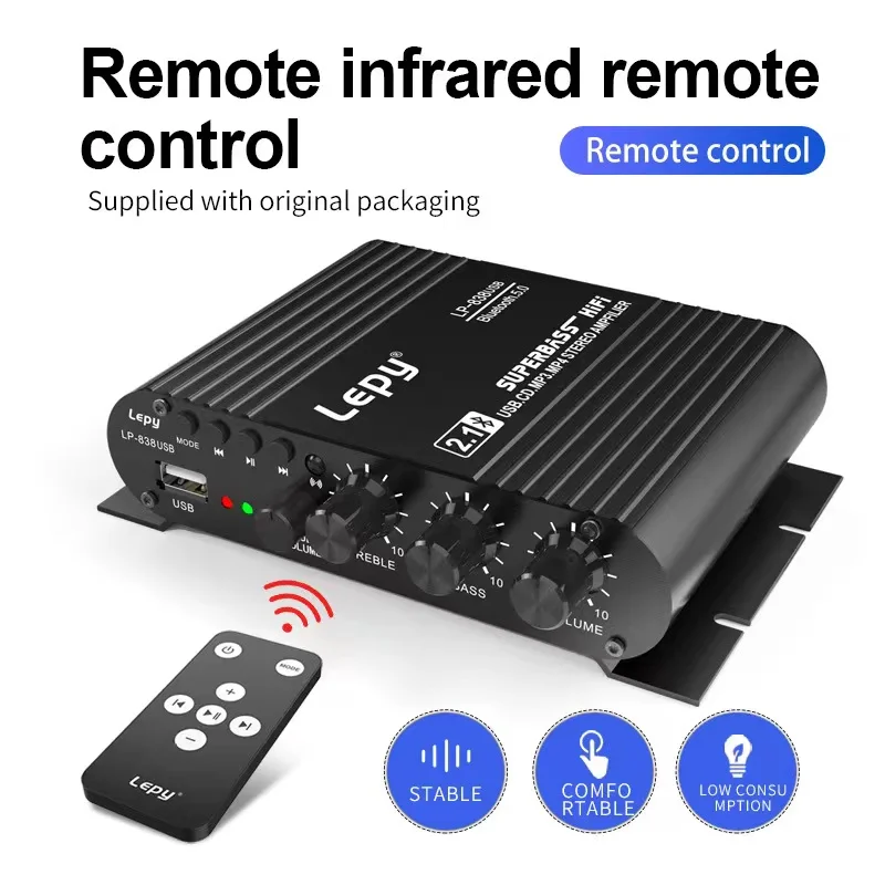 LEPY LP-838USB Bluetooth 5.0 Amplifier 2.1 3 Channel Super Bass Support USB Lossless Music Play With Remote Control Digital Amp