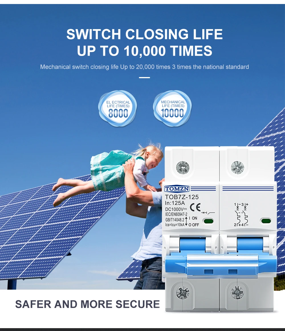 TOMZN 2P 1000V DC MCB TOMZN 80A 100A 125A Leistungsschalter PV-System C-Kurve Batterie-Hauptschalter – Detail 3