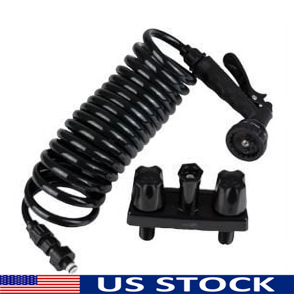 RV Exterior Spray Faucet w/ Coil Hose & Multi Spray Nozzle Black/Gray