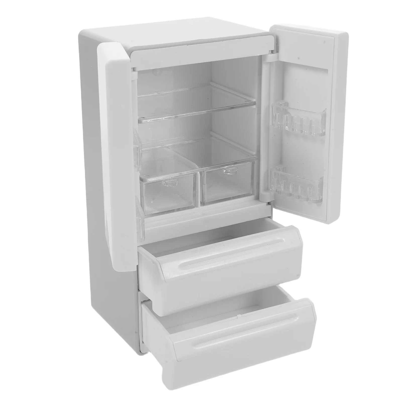 ตู้เย็นจิ๋วเหมือนจริงพร้อมไฟภายใน เหมาะสำหรับการเล่นบทบาทสมมติในครัวและอุปกรณ์ตกแต่งห้อง