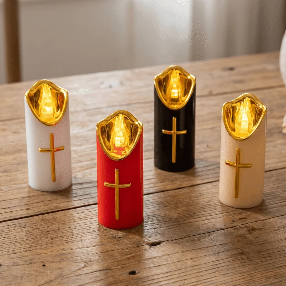 Resuable Christian Cross Candles Waterproof Creative Realistic Flame Candles Portable Decorative LED Flameless Candles