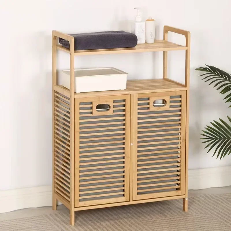 Household multi-functional chest cabinet double shelf Nanzhu bathroom washing machine clothing classification storage locker