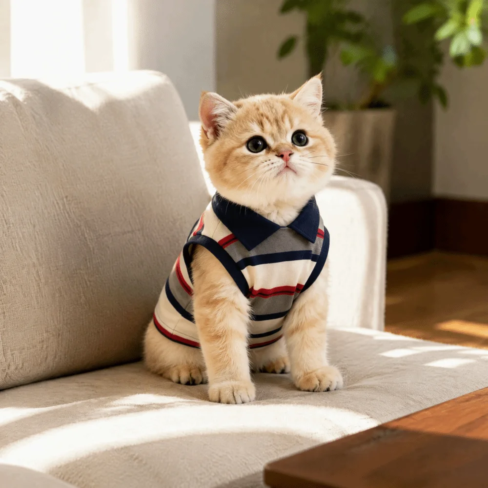 Cute Striped Pet Polo Shirt Breathable Washable Dog Polo Shirt Fashionable Small Dog Clothes Cat