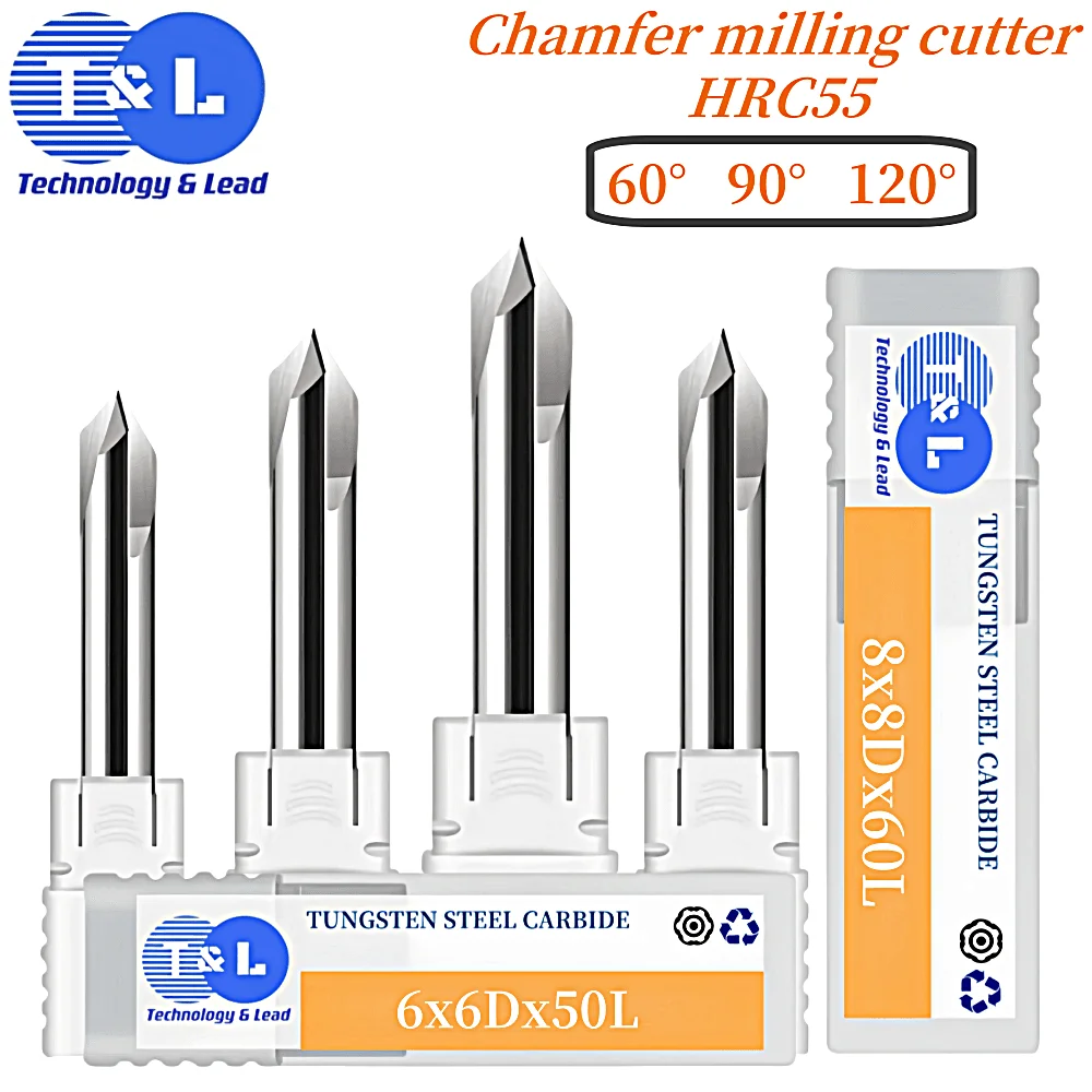 T&L HRC55 60°90°120° 3-Blade Straight Groove Chamfer Milling Cutter Tungsten Steel Carbide For Aluminum CNC Machining Endmill