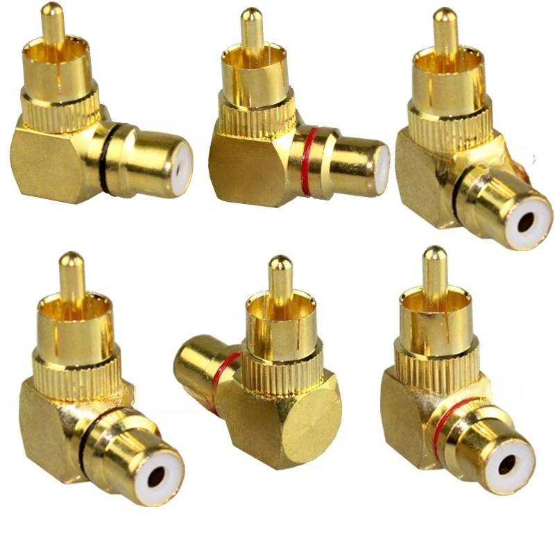 2pcs Gold-Plated RCA Male to Female 90° Right Angle Adapter, Pure Copper Audio Video Connector for Home Theater TV Speaker