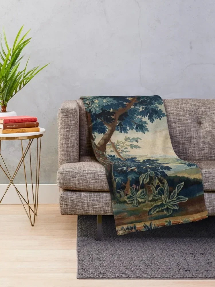 GREENERY, TREES IN WOODLAND LANDSCAPE Antique Flemish Tapestry Throw Blanket Camping Fashion Sofas Soft Big Moving Blankets