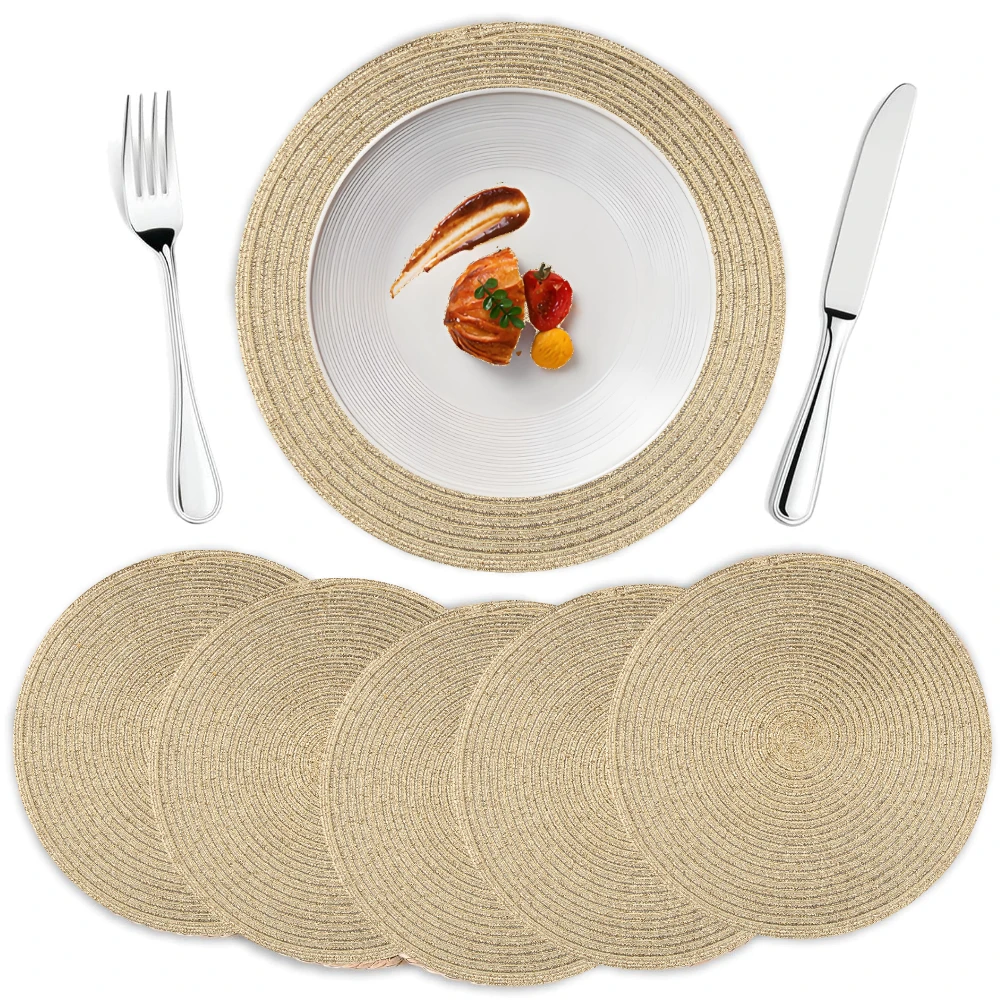 

Placemats Set of 6 Washable Round Woven Place Mats 10/34/38CM Table Mat for Dining Table Christmas Wedding Kitchen Decor Coaster