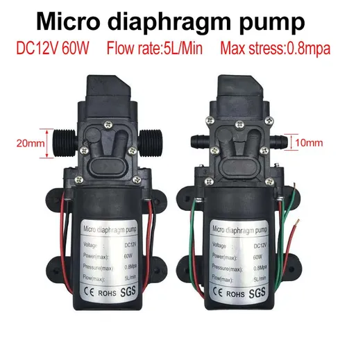 Bomba de agua de diafragma de alta presión DC 12V 60W 120PSI 5L/Min Micro bomba de agua eléctrica bomba autocebante rociador de agua lavado de coches
