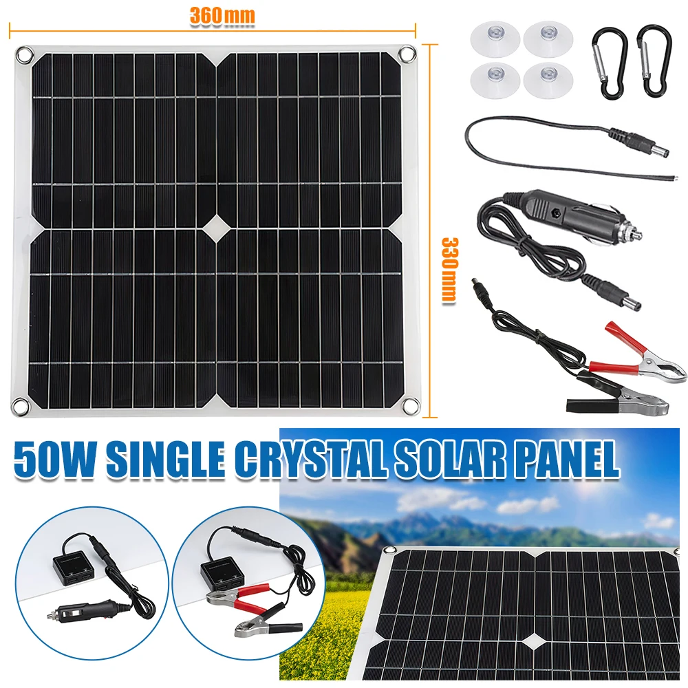 50W Solar Panel Portable 5V/18V Battery Charger Kit Outdoor Emergency Solar Cell for Car RV Camping Hiking Travel Phone Charger