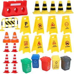 Mini Traffic Signs Street Warning Anti Collision Barrels Traffic Roadblock Trash Cans Playset Roadblock Educational Prop Gifts