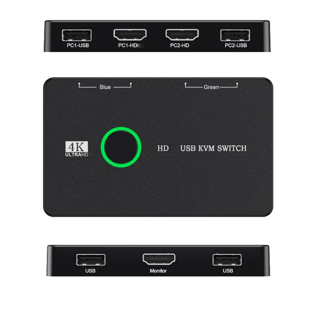 HD KVM Devices Keyboard Mouse Printer KVM Switcher Box Plug and Play USB Switcher Splitter Display Equipment for 2 PC Sharing