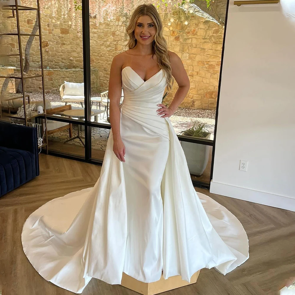 pleated mermaid wedding dress Trumpet/Mermaid Off-the-Shoulder Court Train Stretch Crepe Wedding Dress with Pleated Split S3071W - Wedding Dresses