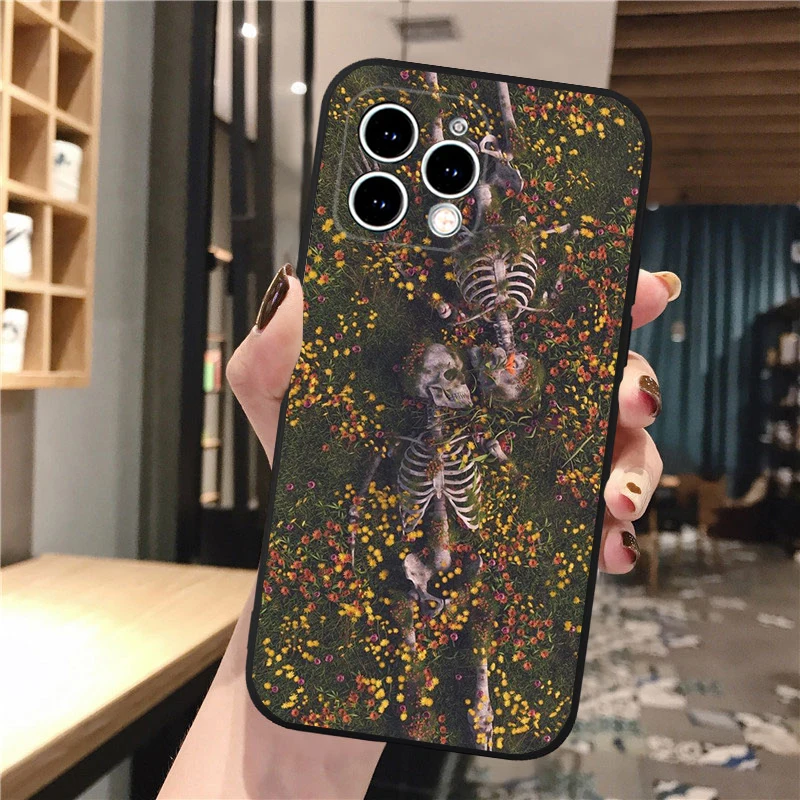 Skeleton in flowers Phone Case For iphone 16 15 14 Pro Max 16 15 14 13 12 Pro 15Plus iphone 11