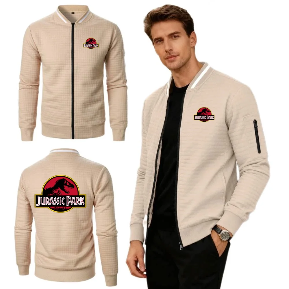 JURASSIC PARK Dinosaur World Jacket Daily Leisure Men Sweatshirt Simplicity Baseball Collar Jersey Waffle Coat Unisex Streetwear