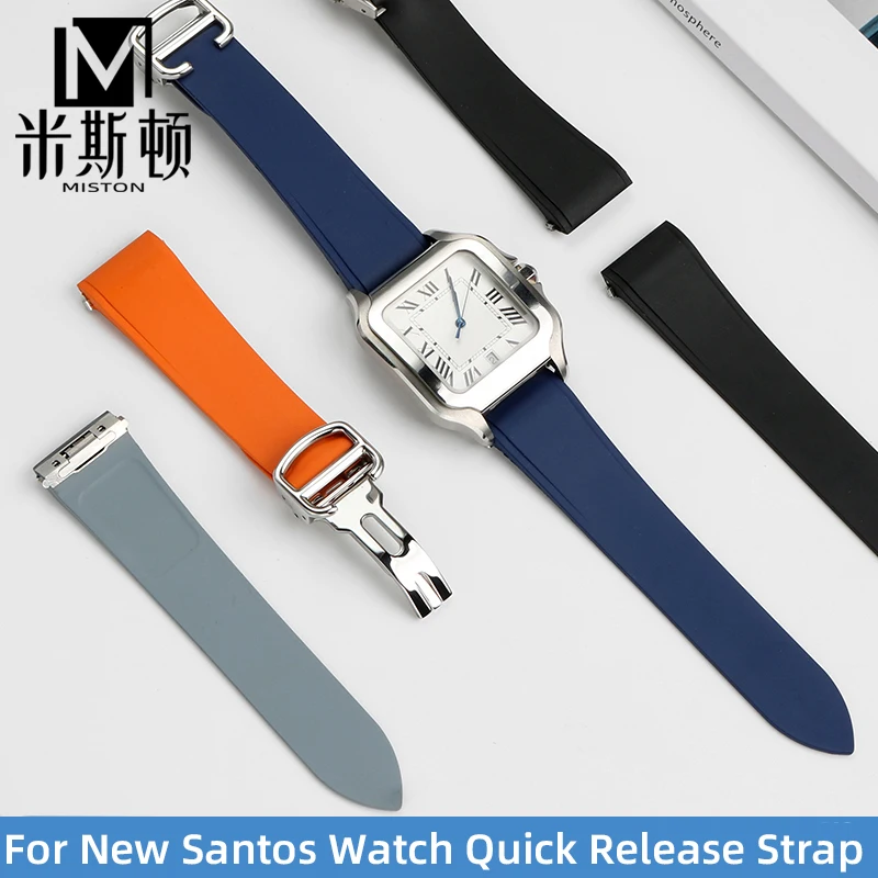 

Men's Quality Fluororubber Strap For Cartier New Santos W2SA0006 WGSA0037 WSSA0009 Watch Band Quick Release Waterproof Bracelet