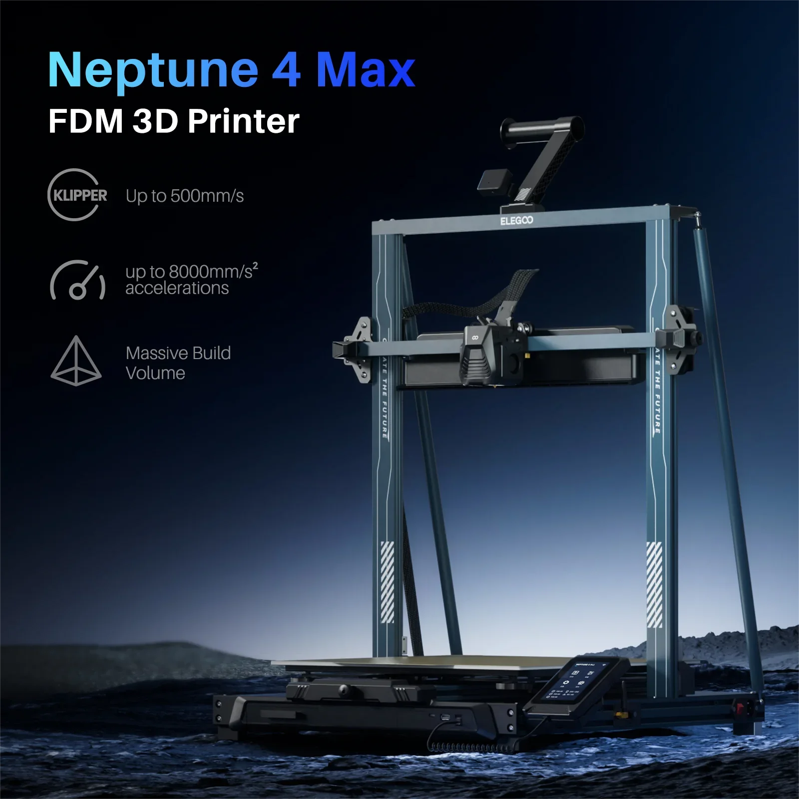 ELEGOO NEPTUNE 4 MAX FDM Impressora 3D com velocidade de impressão de até 500 mm/s com Klipper, volume de construção enorme 420x420x480mm