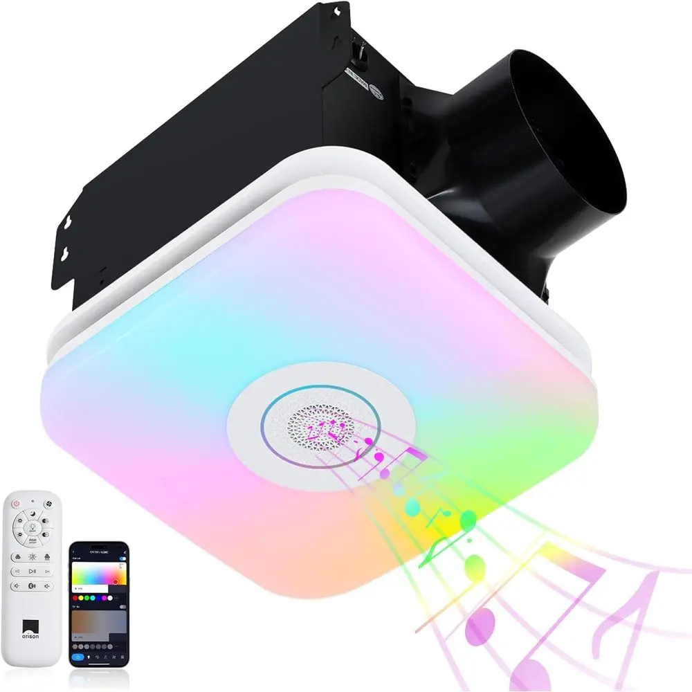 

Exhaust Fan with Bluetooth Speaker, 110 CFM 1.0 Sone, bathroom vent fan featuring Light with 3 Color Temperatures, RGB Music Lig
