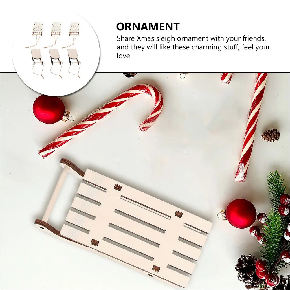 

6Pcs Wooden Sleigh Ornaments Unfinished DIY Christmas Decor Sled Craft for Tree Tabletop Holiday Display Miniature Wood Sleigh