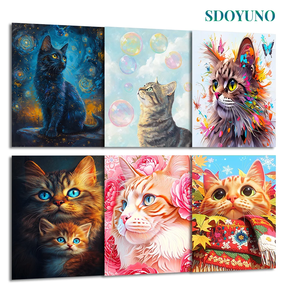 

SDOYUNO Painting By Numbers Draw For Adults Animals cat hobby Color Markers Drawing Wall Art Picture Oil Art Crafts Wall Decor