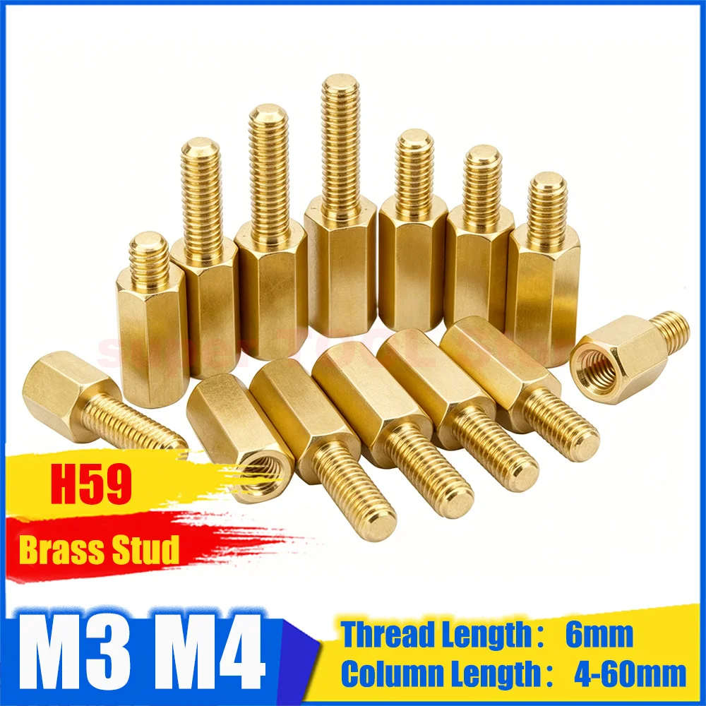 

50-100Pcs M3 M4 Brass Hex Standoff Single End Threaded Spacer Female Male Thread Isolation Connector Fastener Thread Length 6mm