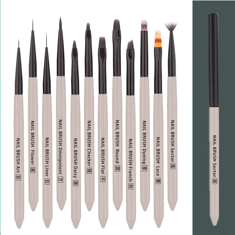 1/12PCS Nail Art Brush Acrylic Handle Liner Drawing UV Gel Pen French Brushes Half Moon Shape Gradient Manicure Tool