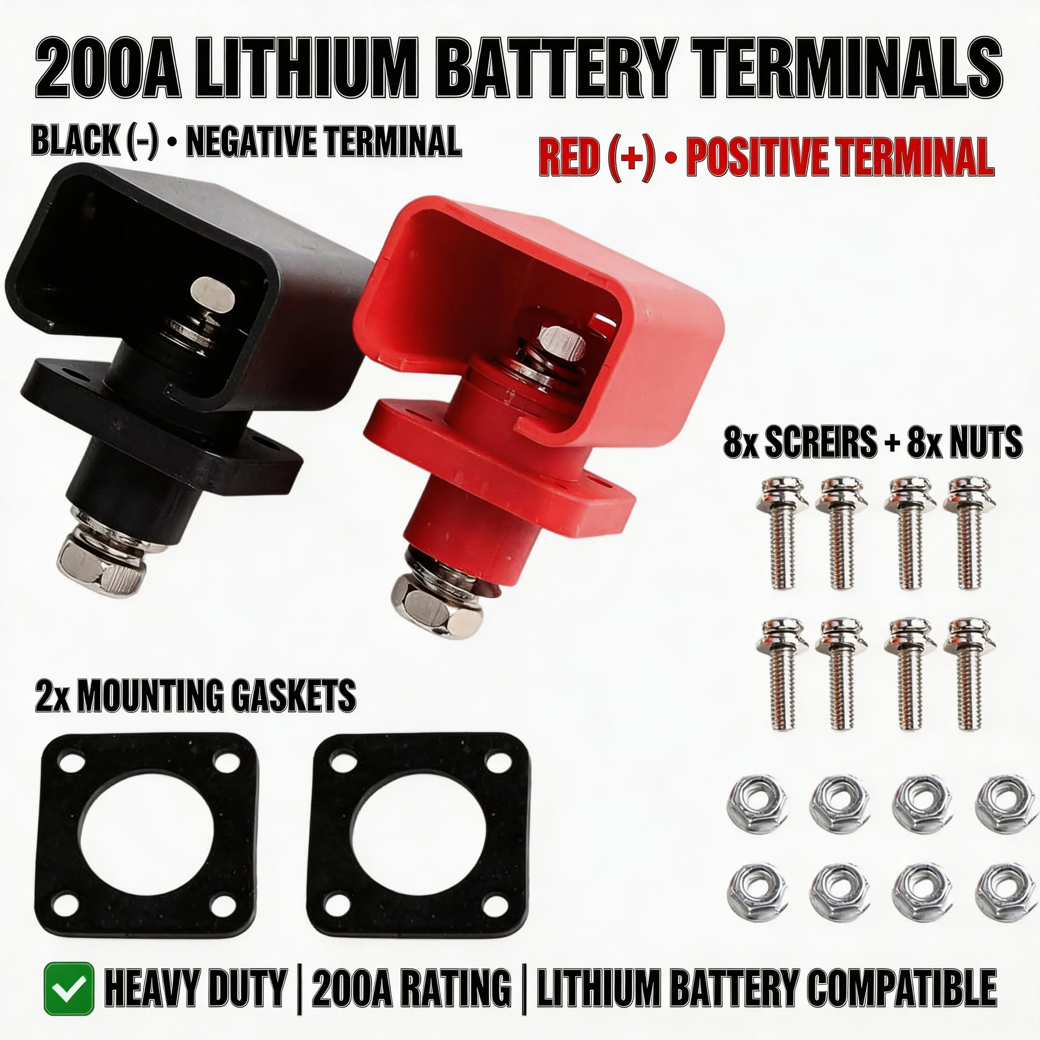 200A Lithium Battery Terminal Block High Current Energy Inverter Plug Mounted Type Storage Connector Anti Oxidation Corrosion