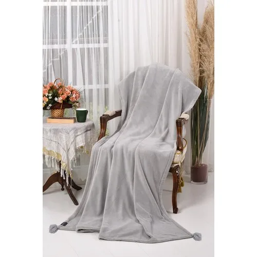 Boucle Gray Super Soft Tassels Wellsoft Blanket