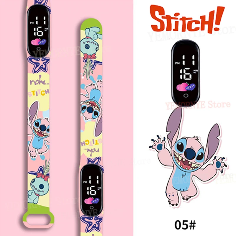 Цифровые детские часы Disney Stitch, фигурки аниме, светодиодные светящиеся часы, сенсорные водонепроницаемые электронные спортивные часы, детский подарок на день рождения