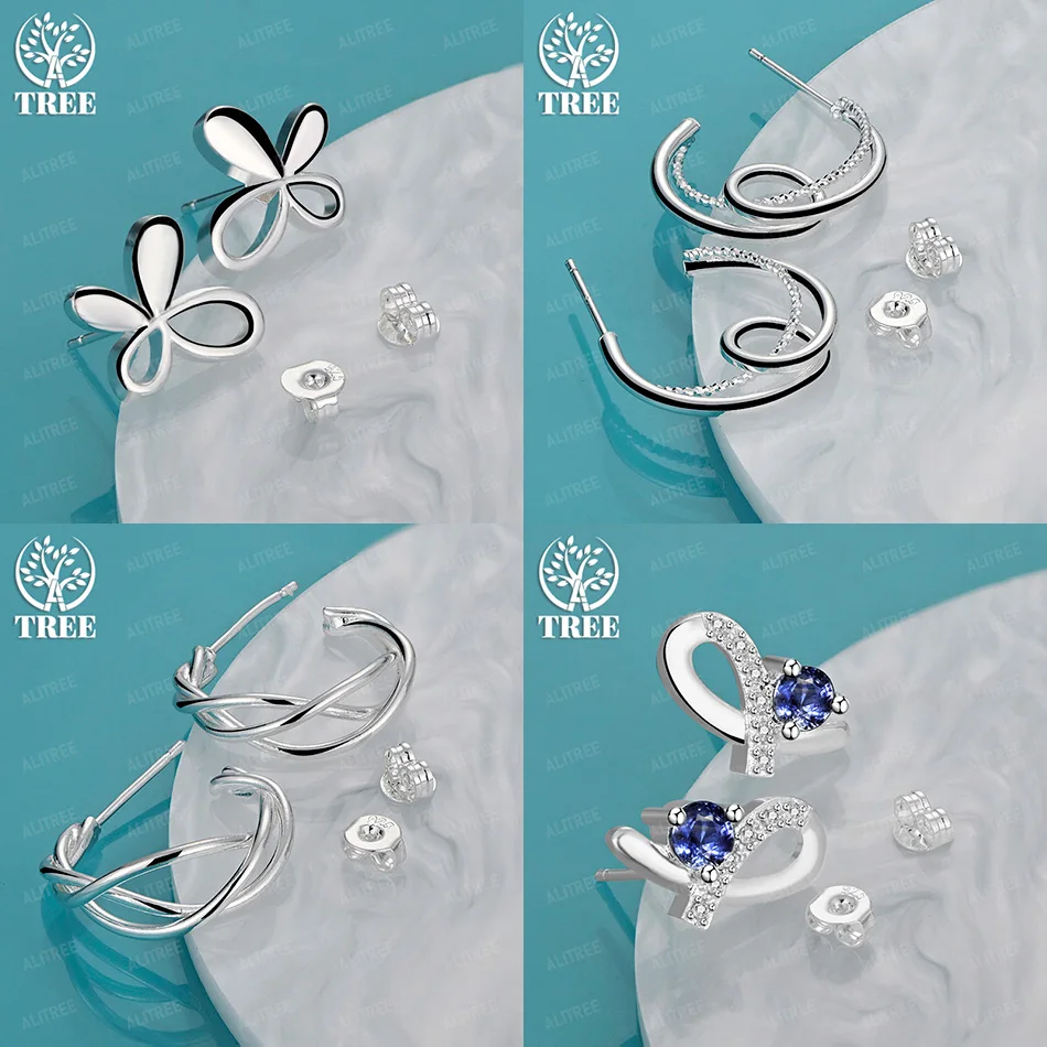 

Fashion 925 Sterling Silver Butterfly Geometric Stud Earrings Blue Zircon Women Christmas Party Gifts Fine Jewelry Accessories