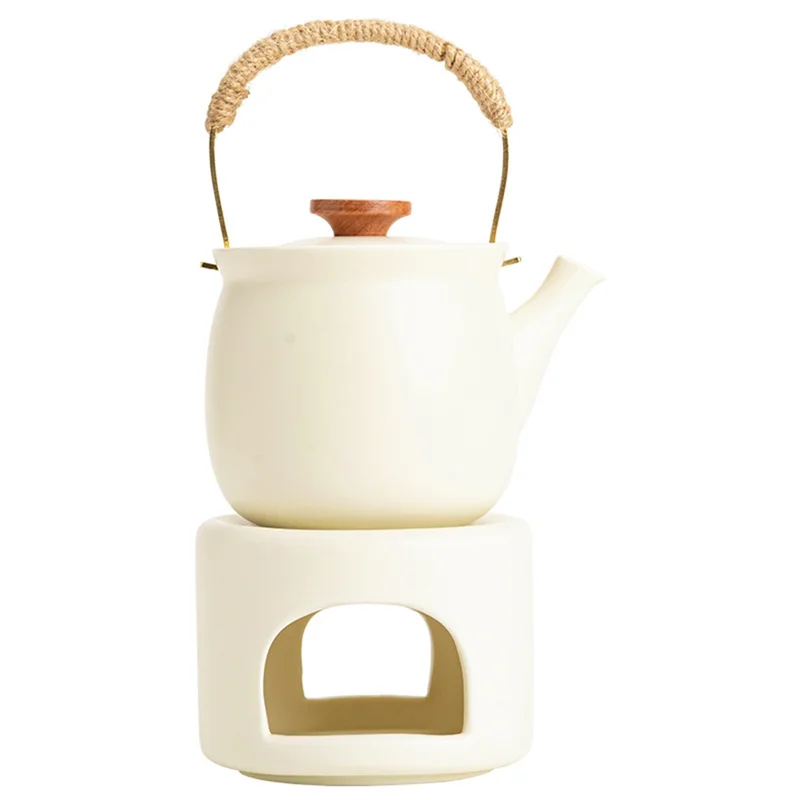 【Must-Haves】Cream Yellow Teapot Tea Brewer Set Stove Candle Heating  Warm Tea Warm Roasted Tea Stove