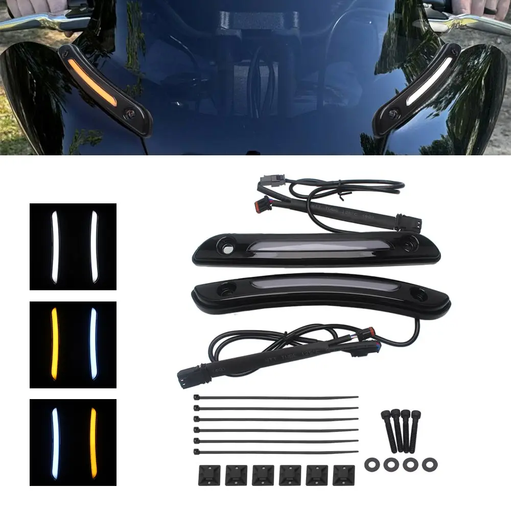 1Pair Easy Install Led Side Windshield Drl Turn Light Fit For Harley Softail Low Rider St Fxlrst El Diablo Fxrst 2022-2026 Black