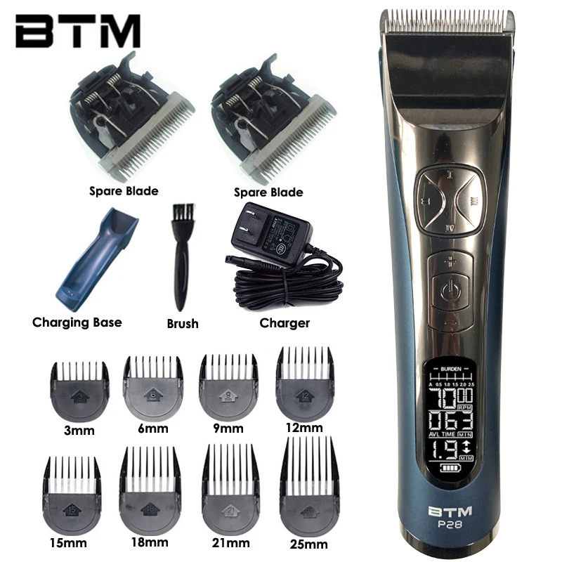 BTM P28 Nozzles 3-25mm Top Professional Hair Clipper For Barber Salon LCD Hair Trimmer Ceramic Cutter Cutting Machine