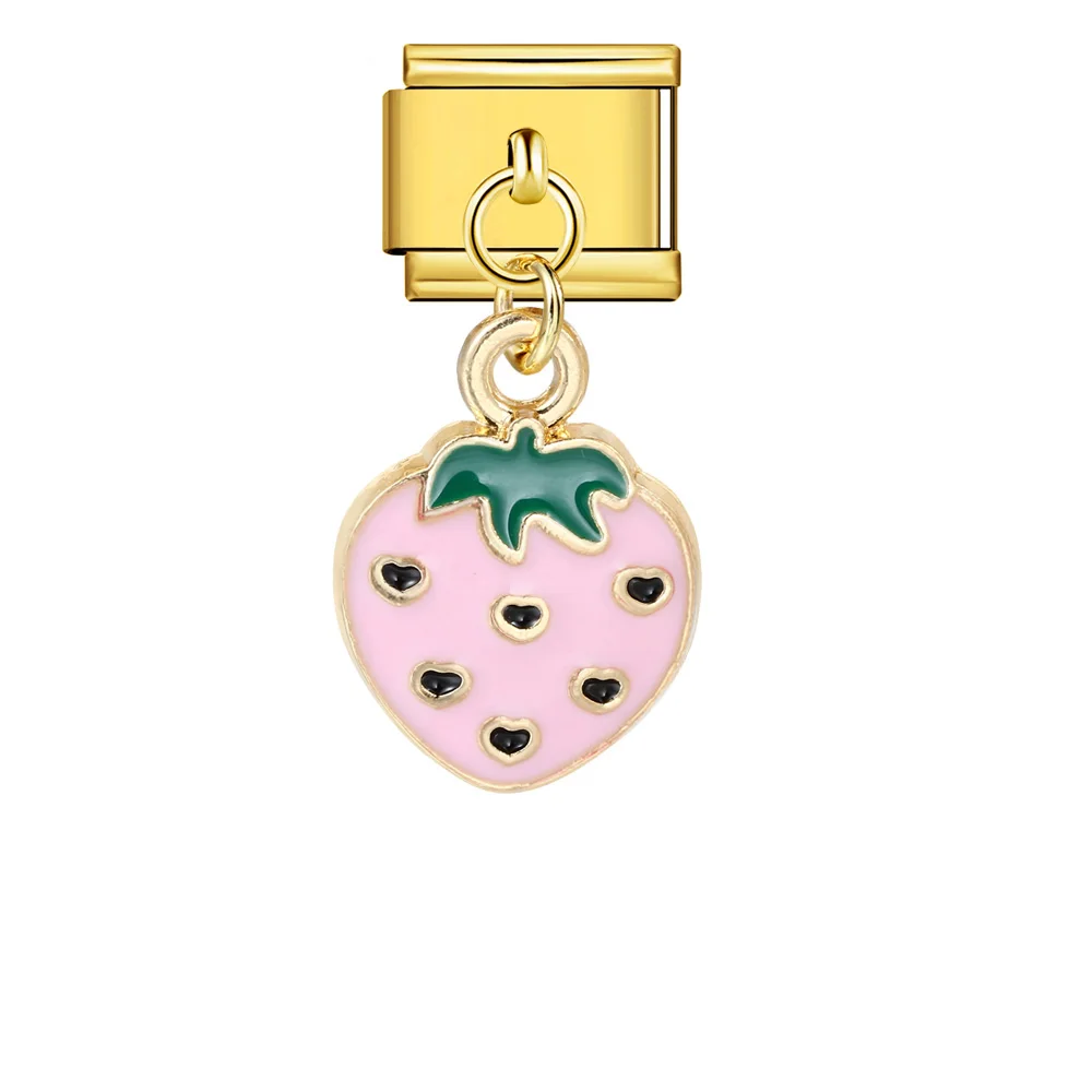 Neuer italienischer Charm-Anhänger mit Orangen-, Erdbeer-, Apfel-, Zitronen- und Wassermelonen-Motiven, passend für 9-mm-Edelstahlarmbänder, Schmuckherstellung, DIY-Schmuck. – Detail 4