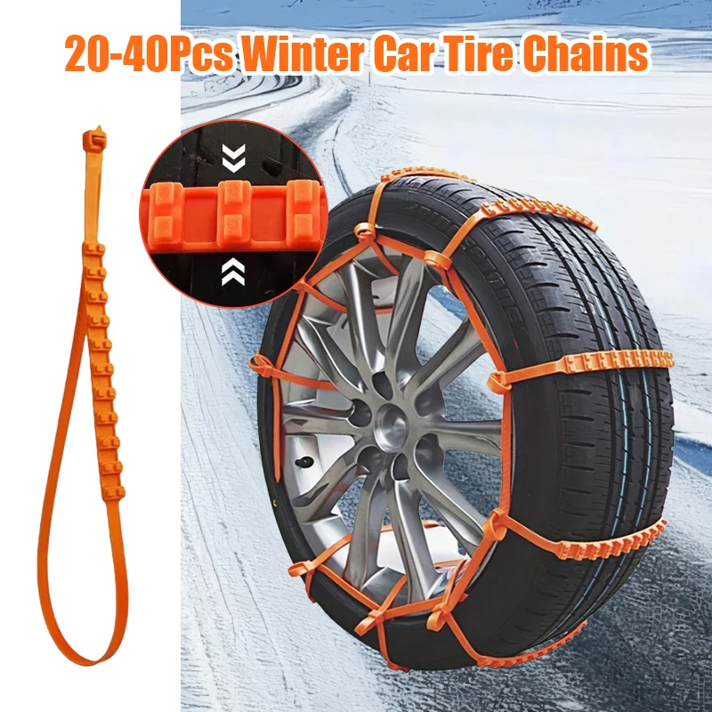 20/40pcs Car Tire Chains Winter Snow Anti-Skid Tyre Cable Ties Auto Outdoor Snow Tire Tyre Anti Skid Chain Emergency Accessories