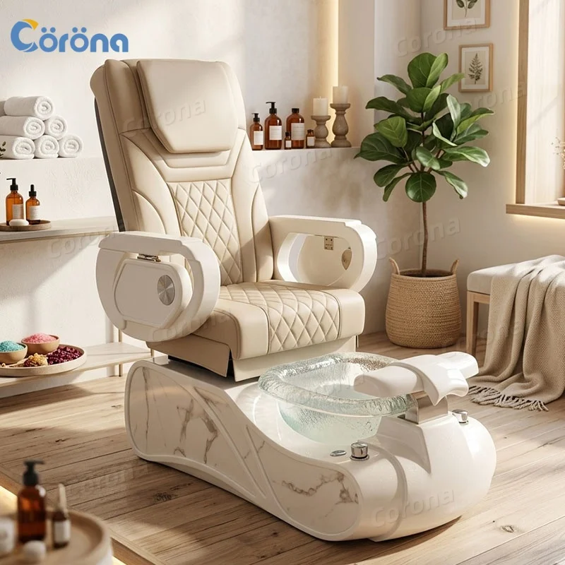 Electric Pedicure Chair Adjustable Backrest Pipeless Massage Foot Spa Chair for Nail Salons
