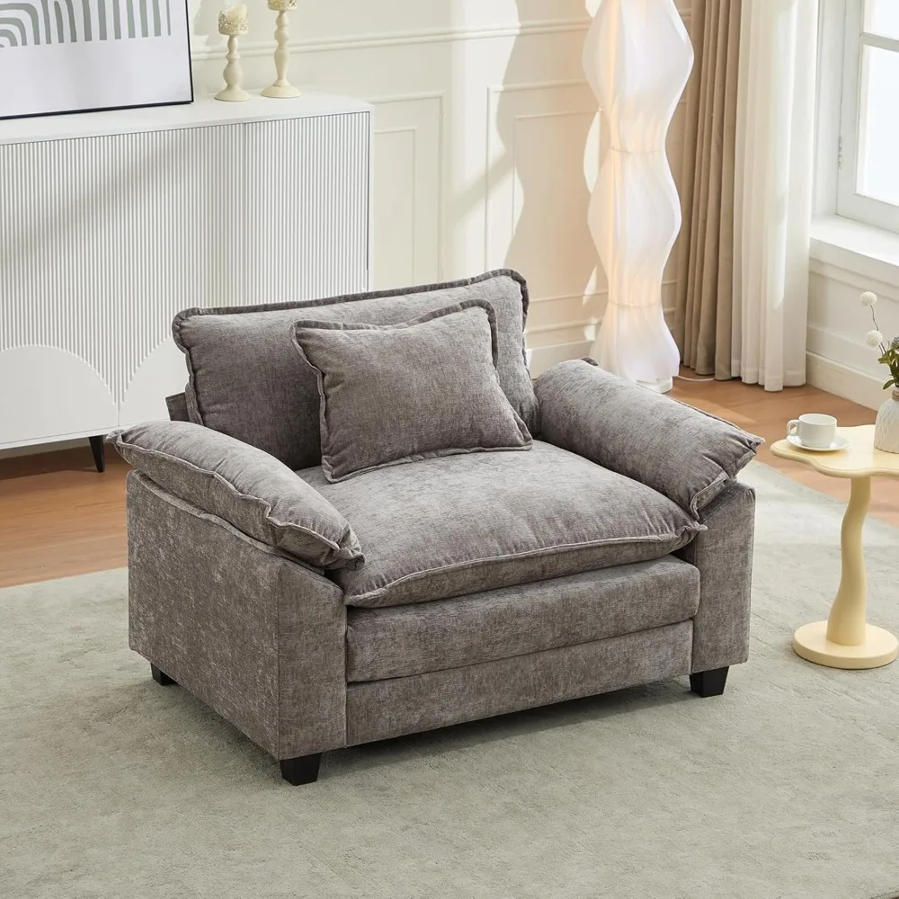 

53" Sectional Sofa Cloud Couch, Modern Chenille Comfy Upholstered Single Seater Sofa with Lumbar Pillow, Deep Seat Modular Couch