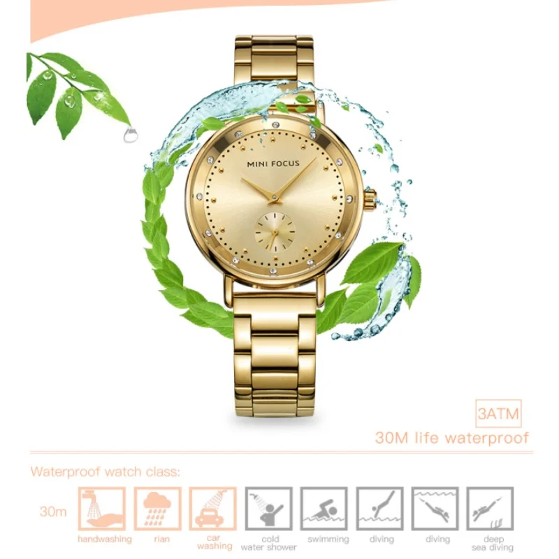 MINI FOCUS 0037 موضة فاخرة حزام ناقل من الفولاذ ساعة نسائية الماس مقاوم للماء ساعات للنساء Relojes Para Damas Reloj Mujer