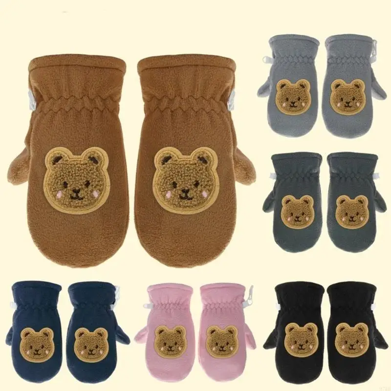 97BE, перчатки с мультяшным медведем, рукавицы с длинными пальцами, утолщенные термоперчатки, теплые снежные перчатки