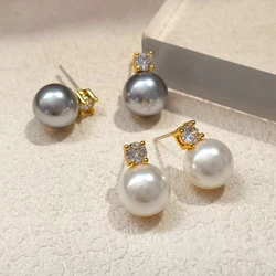 Imitation Pearl Zircon Titanium Steel Earrings for Women, Non-Fading Jewelry, New Fashion and Simplicity, 2024