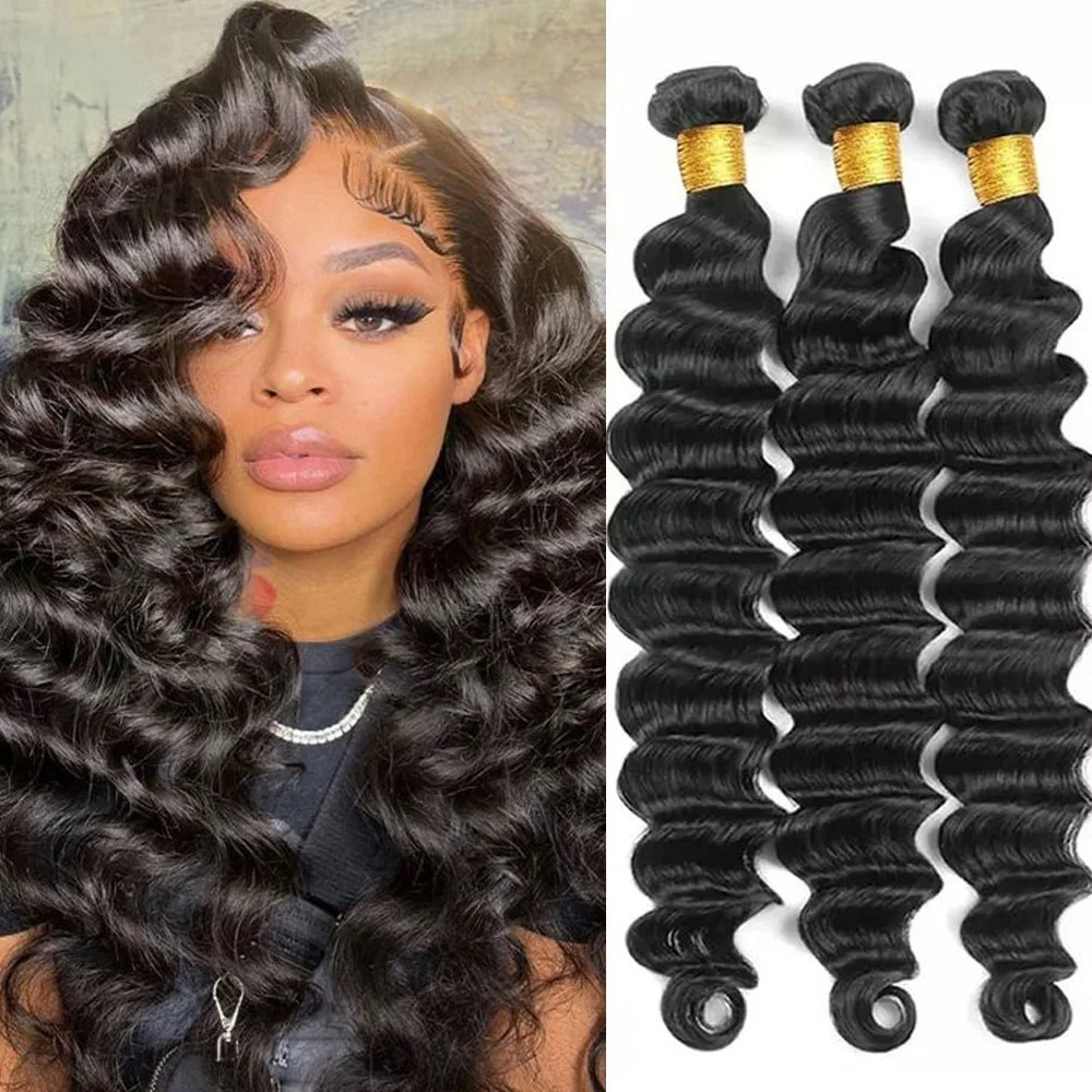 

16ALoose Пучки глубоких волн Пучки человеческих волос Наращивание глубоких волн 4/5/6 Пучки Вьющиеся девственные человеческие волосы Натуральный черный бразильский