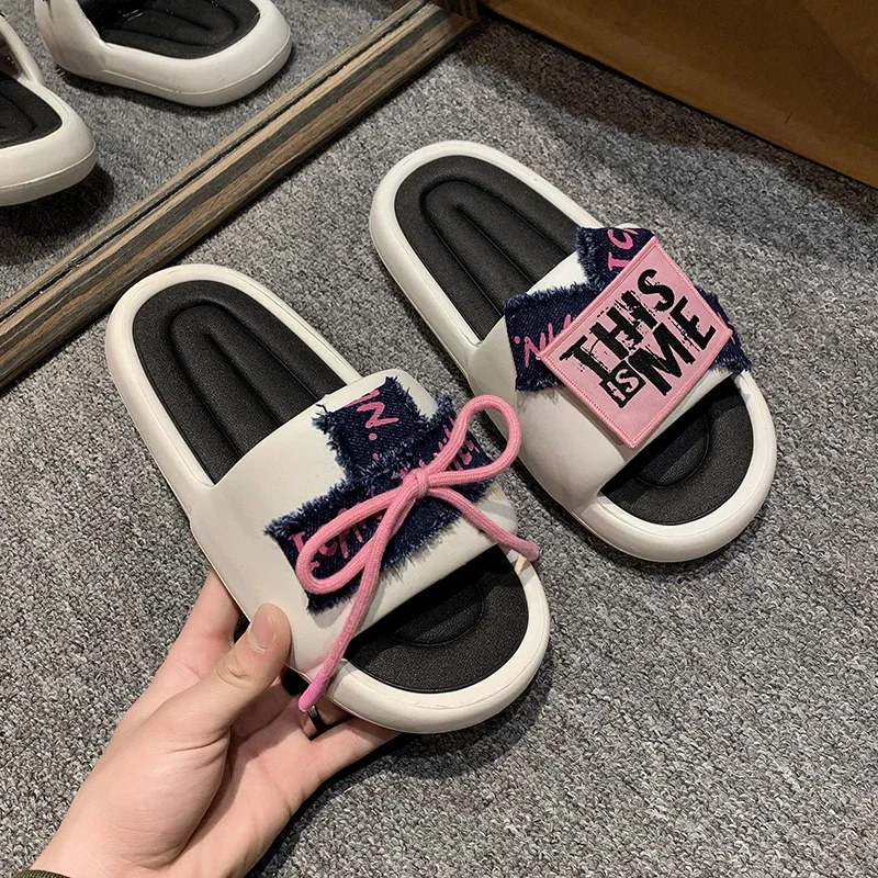 2024 New Hot Selling Fashion Women's Casual Bow Slippers Paired with Thick Sole EVA Sandals Suitable for Home and Outdoor Wear