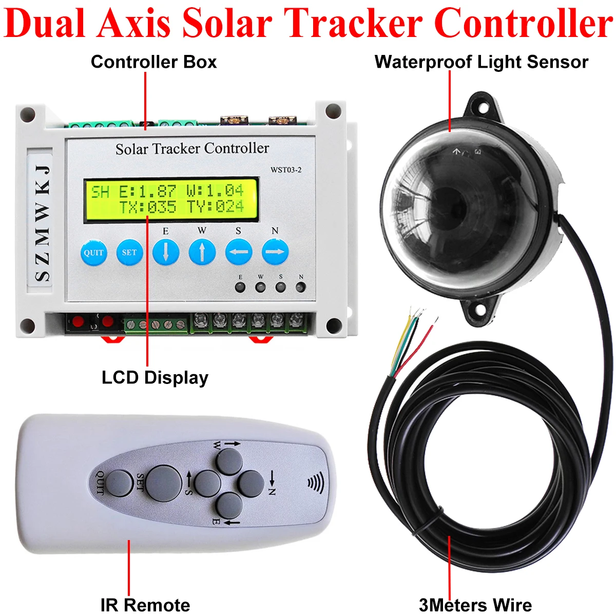 ソーラートラッカーコントローラー,デュアル軸ソーラーパネル,自動追跡システムキット,diy,dc12v,6000n,18 \