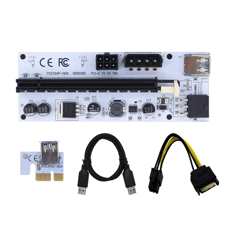 VER009 usb 3.0 PCI-E Райзер VER009S Экспресс 1X до 16X Райзер-адаптер Pcie SATA 15Pin до 6Pin для майнинга